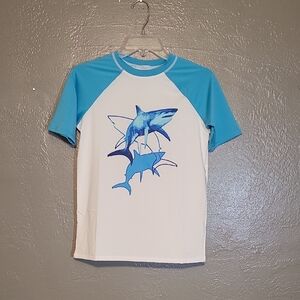 Lands' End Boys Blue Shark Swim Shirt NWOT Large 10-12 Rashguard